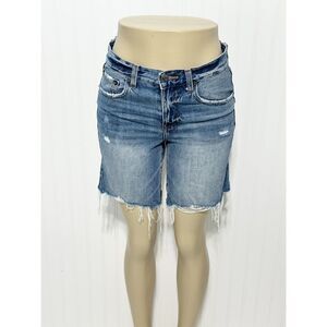 Pistola Women's Blue Medium Denim‎ Wash Frayed Distressed Raw Hem Long Short 25